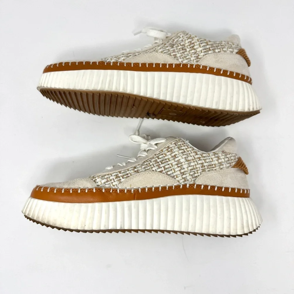 Matisse Woven Platform Sneakers – Neutral Tweed Lace-Up Shoes Size 10